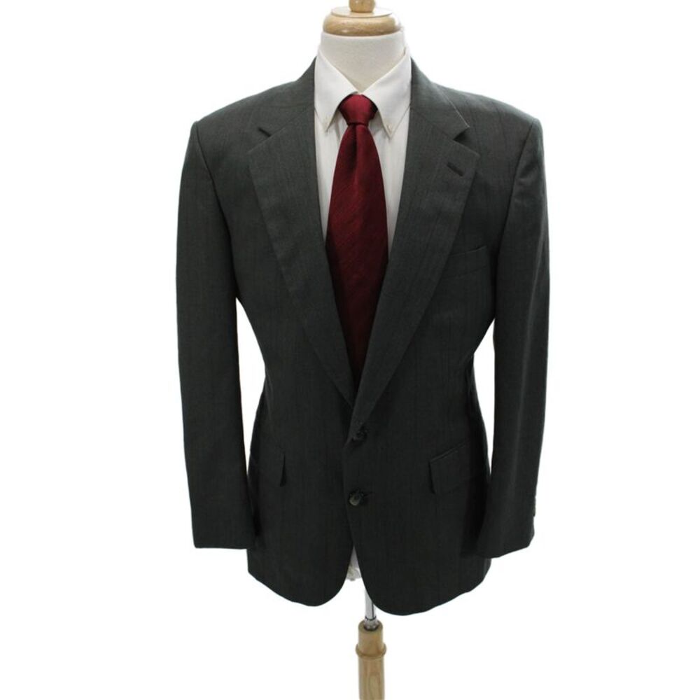 Stafford Mens 2-Piece Striped Wool Blend Suit Jacket Dark Gray Size 41
